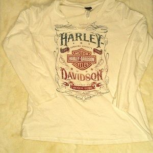 Harley-Davidson - White long sleeve with red & blue rhinestones -  Women XL